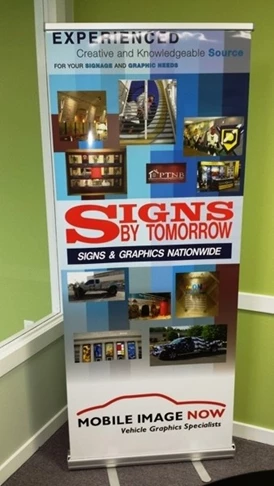Retractable banner stand with custom in-house produced graphics at Image 360 in Richmond, VA