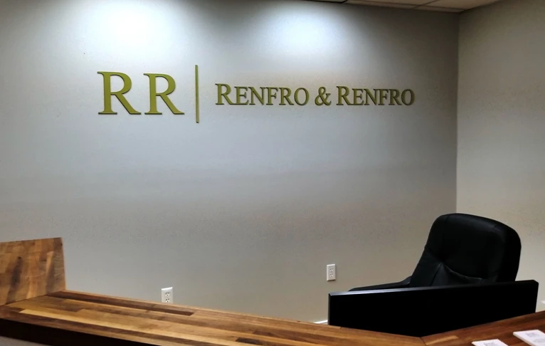 We cut these letters out in our shop and added a nice professional look for Renfro Law.