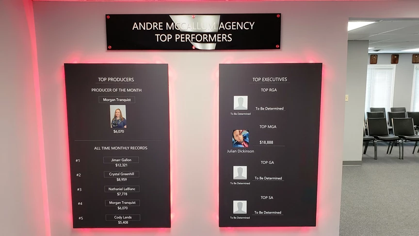 Custom Signs & Signage - LED magnetic Top Performers board - adjustable and changeable